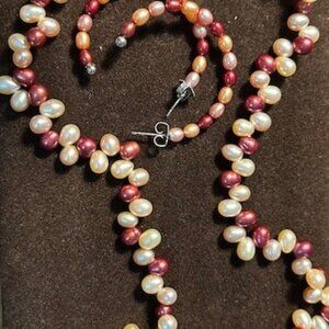 Sterling Cultured Pearl Necklace By Honora  + Pair Honora Cultured Pearl Hoops
